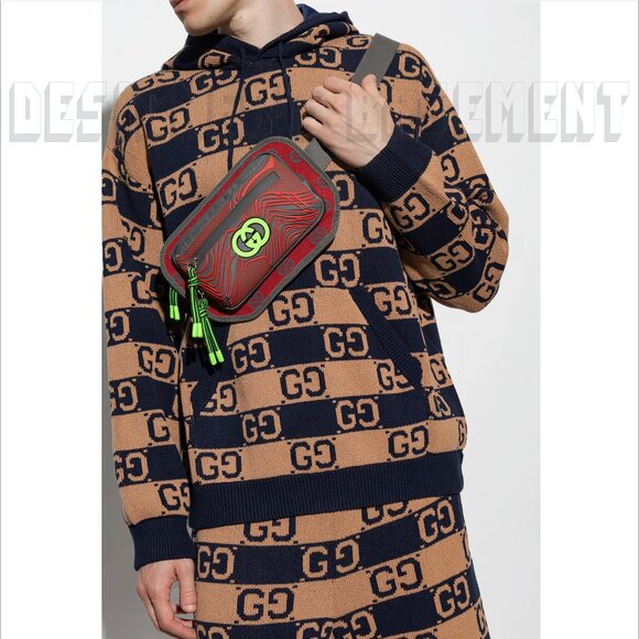 GUCCI gray red green GG nylon/rubber zip Crossbody 100 Waist Fanny belt BUM bag - Picture 4 of 10